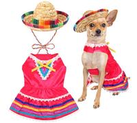 Bulyoou Mariachi Mexican Pet Dog Costume Set Mexican Dog Dress and Sombrero Charro for Puppy Cat Pet Mexico Costume Halloween Mexico Independence Day Día De Los Muertos Themed Party (Xs)