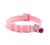 BULZEU Adjustable Nylon Dog Puppy Cat Collar Polka Dot Print Pattern Pet Collars with Bell Pink