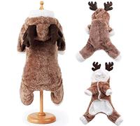 BULZEU Cute Dog Christmas Clothes Hoodie Winter Warm Reindeer Deer Elk Pet Costume Coral Fleece Coat for Cats & Dogs Puppy Xmas Fancy Dress for Teddy, Yorkshire Terrier, Chihuahua