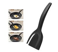 BULZEU Egg Flipper Spatula, 2 in 1 Grip and Flip Spatula Tongs, Non-Stick Fried Egg Flipper Tong for Flipping Bread Fish Pancake Toast Home Kitchen Cooking Tool (Black)