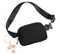Bum Bag for Women Men Small Waist Pack Cross Body Fanny Belt Purse Black Bumbags with Cute Flower Keychain (Fashion Waist Bag)