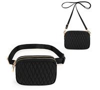 Bum Bag for Women Rhomboid Quilted Waist Pack Fanny Belt Convertible Crossbody Shoulder Handbag Lightweight Nylon by UTO Black