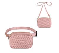 Bum Bag for Women Rhomboid Quilted Waist Pack Fanny Belt Convertible Crossbody Shoulder Handbag Lightweight Nylon by UTO Pink