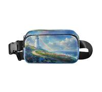 Bum Bag Waist Fanny Pack for Men Women Lighthouse on Seaside Flowers Belt Bag Bumbag for Dog Walking Running Cycling Hiking Travel Workout with Adjustable Strap
