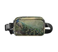 Bum Bag Waist Fanny Pack for Men Women Peacock White Flower Belt Bag Bumbag for Dog Walking Running Cycling Hiking Travel Workout with Adjustable Strap