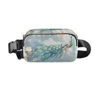 Bum Bag Waist Fanny Pack for Men Women Peacock White Flowers Belt Bag Bumbag for Dog Walking Running Cycling Hiking Travel Workout with Adjustable Strap