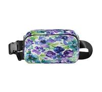 Bum Bag Waist Fanny Pack for Men Women Purple Floral Green Blue Leaves Belt Bag Bumbag for Dog Walking Running Cycling Hiking Travel Workout with Adjustable Strap