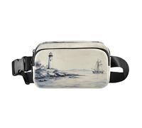 Bum Bag Waist Fanny Pack for Men Women Vintage Lighthouse Sailboat Belt Bag Bumbag for Dog Walking Running Cycling Hiking Travel Workout with Adjustable Strap