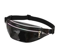 Bum Bag Women's Silver Water-Repellent Waist Bag Adjustable Strap with Zip Compartments 90s Accessories 80s Women for Bum Bag Festival Party Everyday Outdoor Travel, black, Fashion