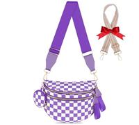 Bum Bags for Women Checkered Crossbody Bag with Removable Wallets Large Nylon Belt Purse Fanny Packs, Bonus with a Extra Strap, Dark Purple Checkered