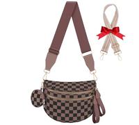 Bum Bags for Women Checkered Crossbody Bag with Removable Wallets Large Nylon Belt Purse Fanny Packs, Bonus with a Extra Strap, Khaki Checkered, Fashion