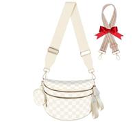 Bum Bags for Women Checkered Crossbody Bag with Removable Wallets Large Nylon Belt Purse Fanny Packs, Bonus with a Extra Strap, Beige Checkered, 11.8" x 5.5" x 8.6", Fashion
