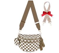 Bum Bags for Women Checkered Crossbody Bag with Removable Wallets Large Nylon Belt Purse Fanny Packs, Bonus with a Extra Strap, Brown Checkered, Fashion