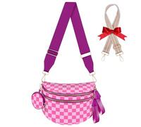 Bum Bags for Women Checkered Crossbody Bag with Removable Wallets Large Nylon Belt Purse Fanny Packs, Bonus with a Extra Strap, Rose Checkered, Fashion