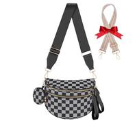 Bum Bags for Women Checkered Crossbody Bag with Removable Wallets Large Nylon Belt Purse Fanny Packs, Bonus with a Extra Strap, Black and Gray Checkered, Fashion