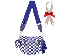 Bum Bags for Women Checkered Crossbody Bag with Removable Wallets Large Nylon Belt Purse Fanny Packs, Bonus with a Extra Strap, Navy Blue Checkered