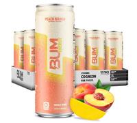 BUM Sugar-Free Energy Drink, Peach Mango - Lightly Carbonated & No Artificial Colors, Natural Caffeine & Citicoline for Energy & Focus, Brain Boost & Workout Sports Beverage - 12 oz, Pack of 12
