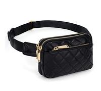 Bumbags for Ladies Sports Travel Fanny Pack Women Men Fashion Waist Packs Fits Mobile Phone Golden Zippers Waterproof Faux Leather by UTO Black Rhombic