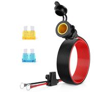 Bumbee 12ft Car Female Cigarette Lighter Plug Threaded Socket 0.33" Ring Eyelet Terminals Cable 12AWG 12V 24V, Power Cord with Inline Blade Fuse 25A 20A