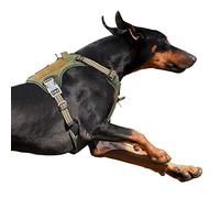 BUMBIN Tactical Dog Harness for Large Dogs, No Pull, Reflective, Green, L(Neck:19-25", Chest:21-35")