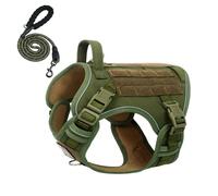 BUMBIN Tactical Dog Harness with Laesh Set，No-Pull Service Fit Smart Dog Vest with Hook & Loop Panels,Adjustable Dog Vest Harness with Handle Green M