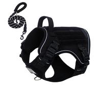 BUMBIN Tactical Dog Harness with Laesh Set，No-Pull Service Fit Smart Dog Vest with Hook & Loop Panels,Adjustable Dog Vest Harness with Handle Black S