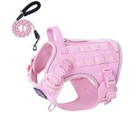 BUMBIN Tactical Dog Harness with Laesh Set，No-Pull Service Fit Smart Dog Vest with Hook & Loop Panels,Adjustable Dog Vest Harness with Handle Pink S