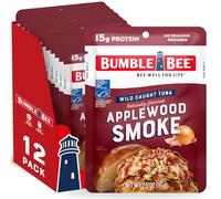 Bumble Bee Applewood Smoke Seasoned Tuna 75ml Bag (Pack of 12) - Ready to Eat - Wild Tuna Pack - 15g Protein Per Serving - Gluten Free