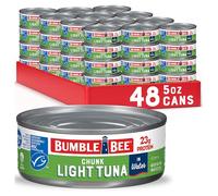 Bumble Bee Chunk Light Tuna in Water, 5 oz Cans (Pack of 48) - Wild Caught Tuna - 22g Protein per Serving - Non-GMO Project Verified, Gluten Free, Kosher - Great for Tuna Salad and Recipes, Green