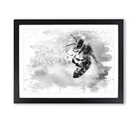 Bumble Bee Collecting Pollen Vol.2 V4 Modern Framed Print | A4 Black Framed Wall Art | Ready to Hang | Modern Animal Picture | Living Room Bedroom Lounge Office
