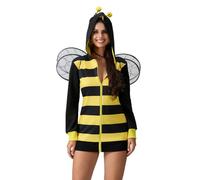 Bumble Bee Costumes Cosplay Costume Set Halloween Bee Dress with Wings Headband Arm Sleeve Set Novelty Partywear (C-Yellow, S)
