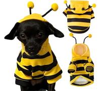 Bumble Bee Dog Costume Hooded Pet Coat, Black Yellow, XL | Small & Medium Dogs, Cats Compatible, Halloween Cosplay, Chihuahua & Yorkie Fit, Funny Outfit