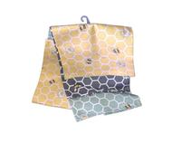Bumble Bee Honeycomb Pattern 3 Pack Tea Towel Dish Cloth 100% Cotton Green, Black, Yellow & White