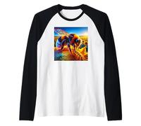 Bumble Bee in the Sunflowers Close up Raglan Baseball Tee
