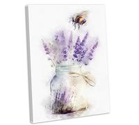 Bumble Bee Lavander Flower Canvas Wall Art Print Framed Watercolour Style Picture No.1 (40x25cm / 16x10inch)