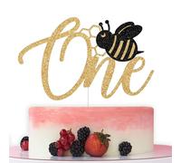 Bumble Bee One Cake Topper, Bee Theme 1st Birthday Cake Topper, Happy 1st Bee Day, Spring Baby Shower First Birthday Party Decorations, Gold Glitter