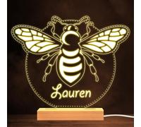 Bumble Bee Outline Round Warm White Lamp Personalised Gift Night Light | Personalised Gift For Home, Lamp Room Décor | Kids & Adults Night Lights With Name | Personalised Gift For Bedroom |