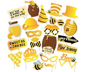 Bumble Bee Photo Booth Props - 23 Pcs Bee Baby Shower Selfie Props Favors Supplies - Wedding Engagement Party Centerpiece Sticks - Sweet Honey Bee Party Decorations