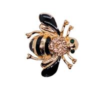 Bumble Bee Pin Badge Wasp Insect Brooch Garden Floral Honey Diamante Crystal Lapel Badge Jacket Nature Honeybee Jewellery Beautiful Women's Girl's Cute Shiny Flower (Dark Green & Gold)
