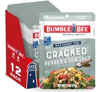 Bumble Bee Seasoned Tuna with Broken Pepper and Sea Salt 75ml Bag (Pack of 12) - Ready to Eat - Wild Tuna Pack - 15g Protein Per Serving - Gluten Free