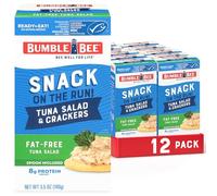 Bumble Bee Snack On The Run Fat-free Tuna Salad with Crackers, Ready to Eat, Spoon Included, Wild Caught Tuna, Uncooled and Practical Protein Snack, Pack of 12