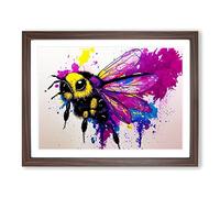 Bumble Bee Splash Abstract Framed Wall Art Print A2 Walnut