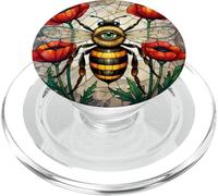 Bumble bee stained glass vibrant poppy flower insect art PopSockets PopGrip for MagSafe
