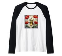 Bumble bee Stained Glass Vibrant Poppy Flower Insect Art Raglan Baseball Tee