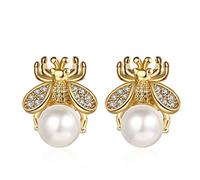 Bumble Bee Stud Earrings for Women Bee Pearl Earring Honey Bee Stud Earrings Fashion Crystal Jewelry Gift for Ladies, Metal, alloy