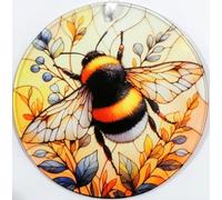 Bumble Bee Suncatcher, Hanging decoration for use indoors or out. Made from 3mm clear acrylic, but emulates glass. Great gift idea. We make these, so any design ideas you may want are available.