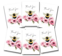 Bumble Bee Thank You Multipack Greeting Card Set - Pack of 6 - Cute Female Botanical Colourful Design - Luxury Multi-pack of Six Cards, Blank Inside with Premium Envelopes