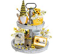 Bumble Bee Tray Decor Set, Gnome Tiered, Farmhouse Decor, Gnome Plush, 3 Signs, Bee Hive, Wood Garland, Rustic Kitchen Decor,Spring Summer Tray Décor, 6PCS