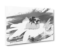 Bumble Bee White Daisy V1 Canvas Print | Gallery Wrapped 30mm Frame Wall Art | 24x16 inches | Ready to Hang | Modern Animals Picture | Living Room Bedroom Lounge Office
