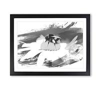 Bumble Bee White Daisy V1 Modern Framed Print | A3 Black Framed Wall Art | Ready to Hang | Modern Floral Picture | Living Room Bedroom Lounge Office